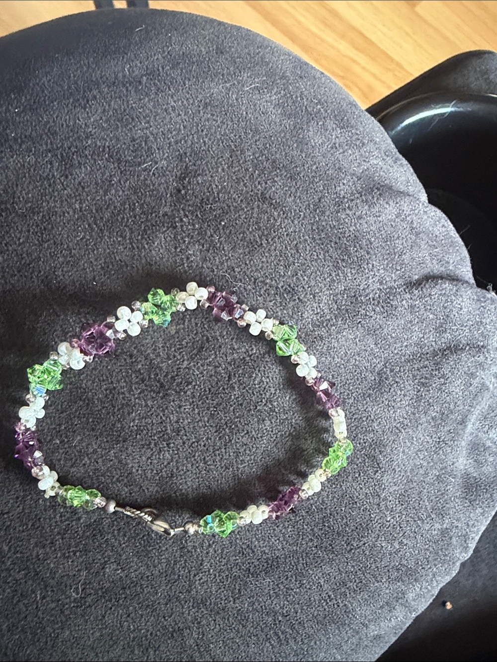Hand crafted Green & Purple Crystal Flower Bracelet - Unbranded